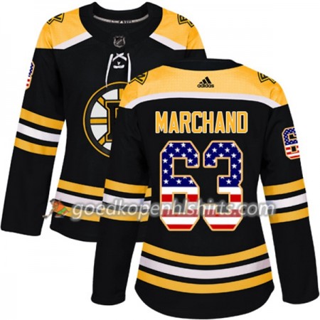 Boston Bruins Brad Marchand 63 Adidas 2017-2018 Zwart USA Flag Fashion Authentic Shirt - Dames